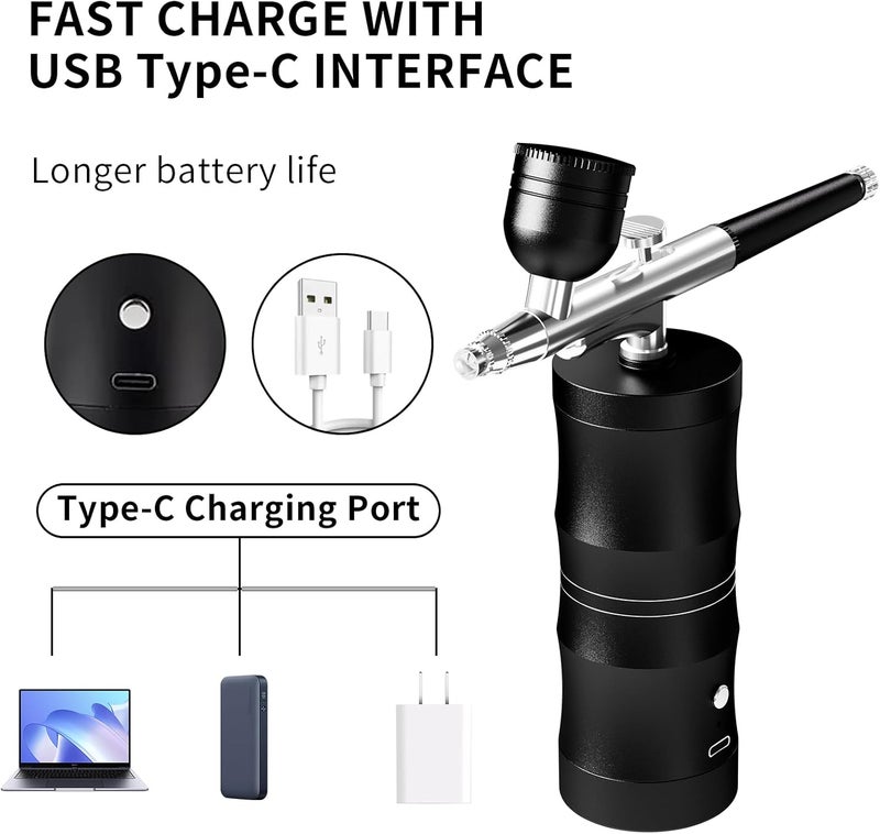 CBVCBV Airbrush Kit with Compressor Portable Airbrush Kit 48PSI High-Pressure Non-Clogging Air Brush Set Cordless Rechargeable with 0.3mm Nozzle and Cleaning Brush for Painting,Nail Art, Makeup (Black) - Image 4